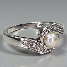 Vintage Sterling Silver 925 Cultured Pearl Cubic Zirconia Accent Ring Size 8