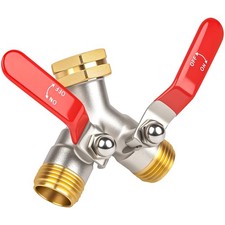 2Way Hose Splitter, Heavy Duty Brass Converter for Garden Faucet, 3/4" GHT