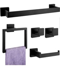 5-Pieces Matte Black Bathroom Hardware Accessories Set, SUS304 Stainless Steel