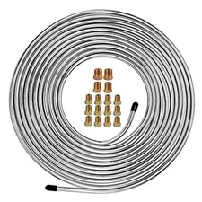 Brake Line Kit 25 ft 1/4" - Upgraded Zinc-Coated Flexible Brake Tubing Silver