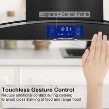 36 Inch Black Glass LED Island Range Hood 900CFM Touch Control Easy Clean