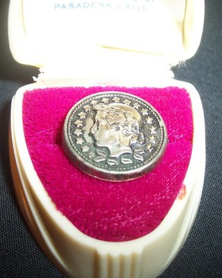 Vtg Caesar Silver Metal Shank Picture Button +Stars marked ''M X'' Sterling? 3/4''
