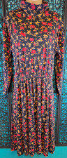 VTG L.L. BEAN DRESS WOMENS L BLACK FLORAL 90s COTTAGECORE PRAIRIE PULLOVER MAXI