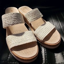 Bzees Slide Sandal 9M Resort White/Tan Wedge Slip On Comfort Washable Cork READ