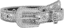 Women Men Rhinestone Belt Western Cowgirl Cowboy Bling Studded Leather Belt for