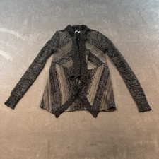 Festival Indie Boho Waterfall Cardigan XS Black Gray Chevron Knit Layer Draped