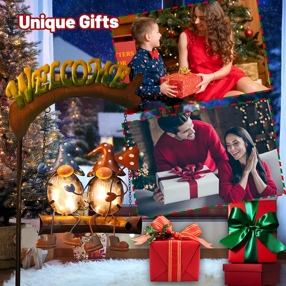 Gnomos Decoración Jardín Luces Solares Lindo Gnomo Columpio Decoración Exterior, Gnomos Patio Lig Foto 4 de 4