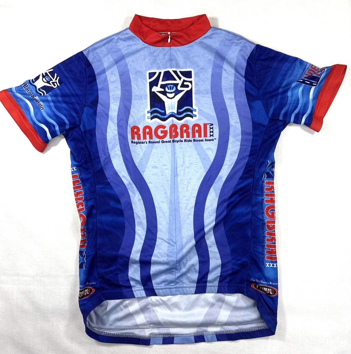 Maillot Cycliste Homme Primal, Taille L, Bleu Motifs Montagne – Fermeture éclair Intégrale