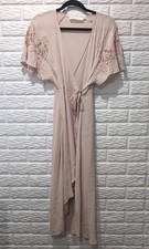 ASTR the label Wrap Dress Women XS Pink High Low V-Neck Tie Lined Crochet Fairy