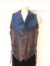 Vance Leathers USA Women's Black Snap Front Side Lacing Biker Moto Vest Size 38