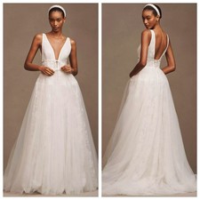 Willowby by Watters Dahlia Lace Wedding Dress Deep V Tulle Skirt Gown 15 NWT