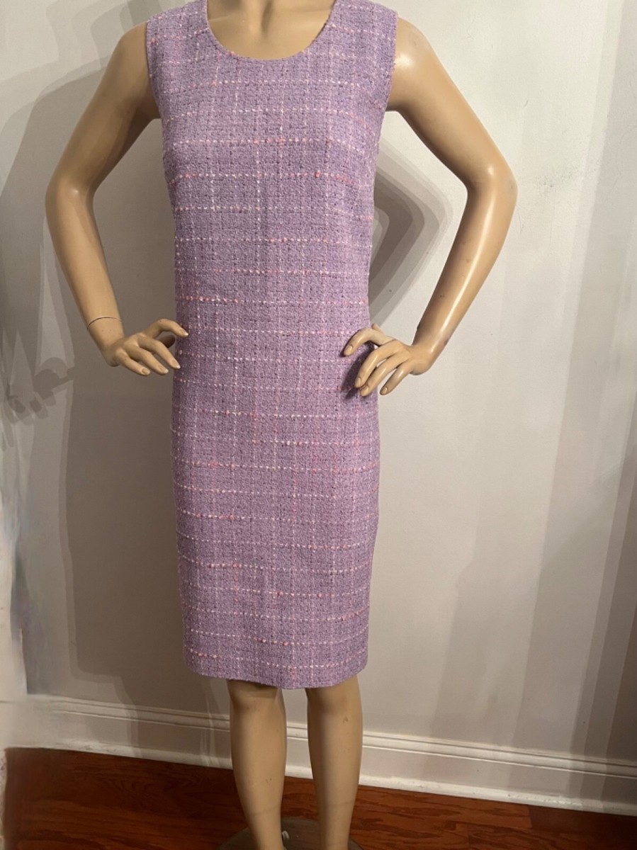 st john purple dress St. John Knit Dress Women 10 Purple Magenta Mock Neck Vintage Saks Fifth  Avenue