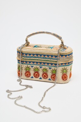 Zara Beaded Hard Handbag Ecru 6586/510/719 with Detachable