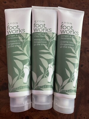 Avon Footworks Beautiful Ginger & White Tea 3 Pc Set Smoothing Scrub/mask/cream