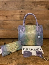 Brahmin Small Caroline Viola Ombre Mini Melbourne Leather Satchel & Wallet-NWT 