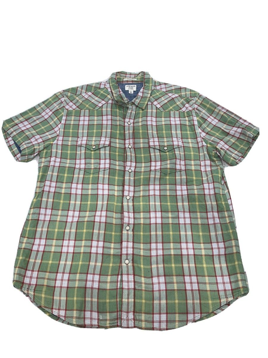 Lucky Brand Jeans Flannel Pearl Snap Button Down Shirt Mens Large Green