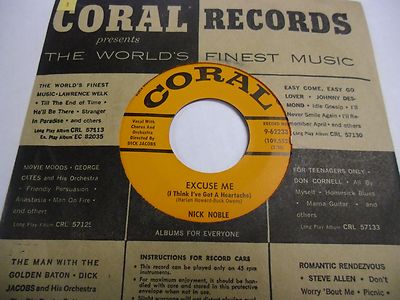 Nick Noble Island Farewell/Excuse Me 45 RPM Coral Records EX