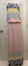 LOVE STITCH Maxi Dress SZ L Spaghetti Strap Crisscross Drawstring Waist Cover-Up