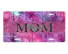 Pink Purple Leopard Print Blessed Mom Aluminum License Plate Car Accessory