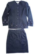 BEAUTIFUL John Meyer of Norwich Navy Embellished Beaded Women's Skirt Suit 8P