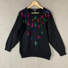 Vtg 80s Sweater Women Medium Silk Sequin Holiday Work In Progress Gladys Bagley