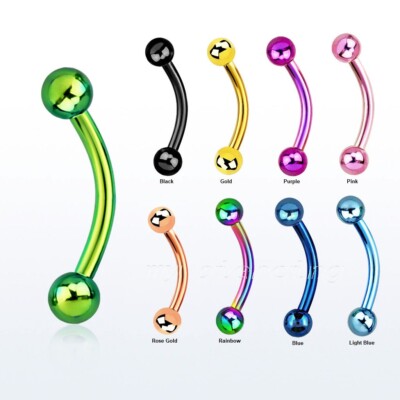 Curved Barbell 16G/14G Surgical Steel Eyebrow Ring With Spike Ends - 1/4-1/2 Length Straight Barbell Piercing - Foto 3