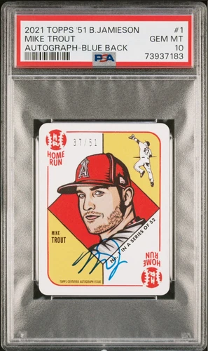 2021 Topps MIKE TROUT 1 1951 Jamieson Player Auto 1 Blue Bk 37/51 PSA 10 GEM MT