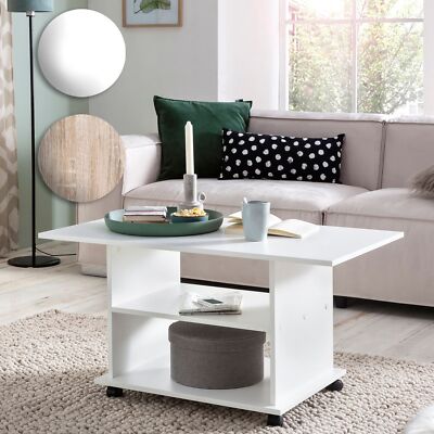 FineBuy Couchtisch 95x51x54,5 cm Sofatisch Modern Tisch Rollen Wohnzimmertisch 