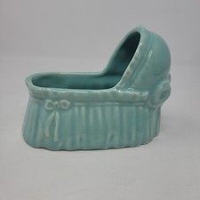 Vintage Pottery Planter Bassinet Nursery Light Blue Aqua