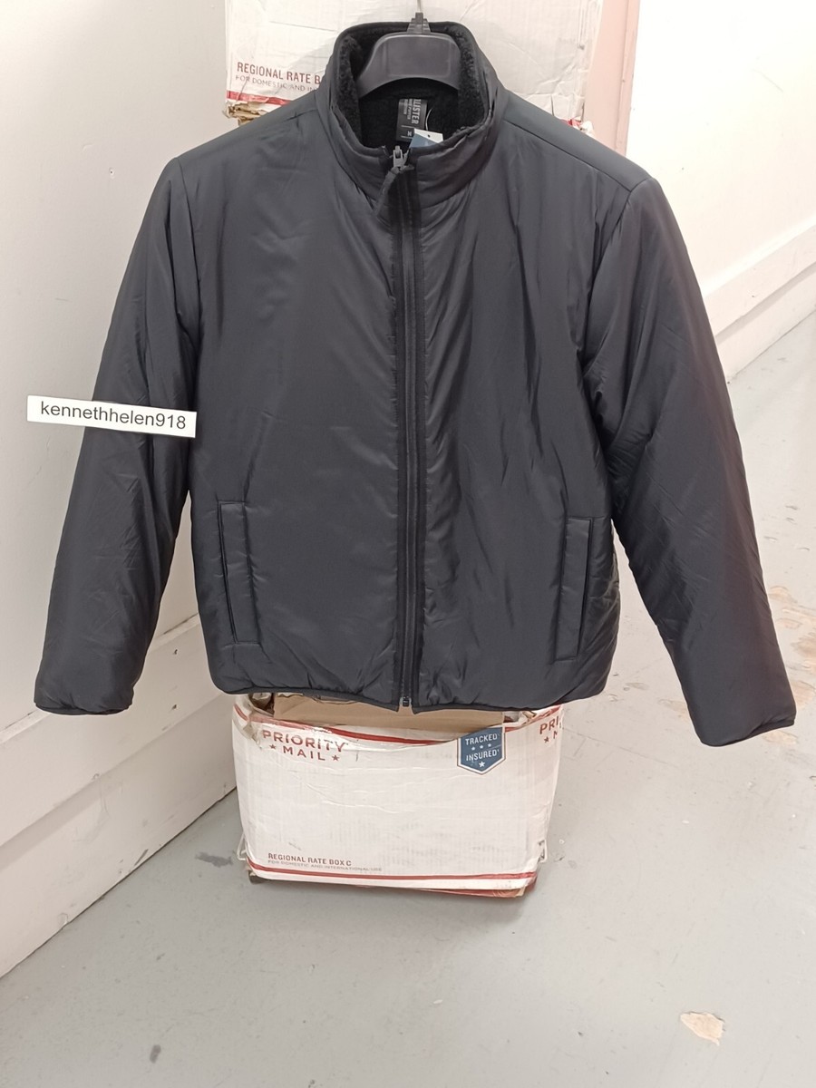 HOLLISTER REVERSIBLE FAUX SHEARLING PUFFER JACKET BLACK MENS SIZE