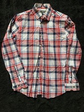 EXPRESS Men's Red/ Blue Plaid Button-Down Modern Fit Shirt Sz S 14-14.5 PreOwned