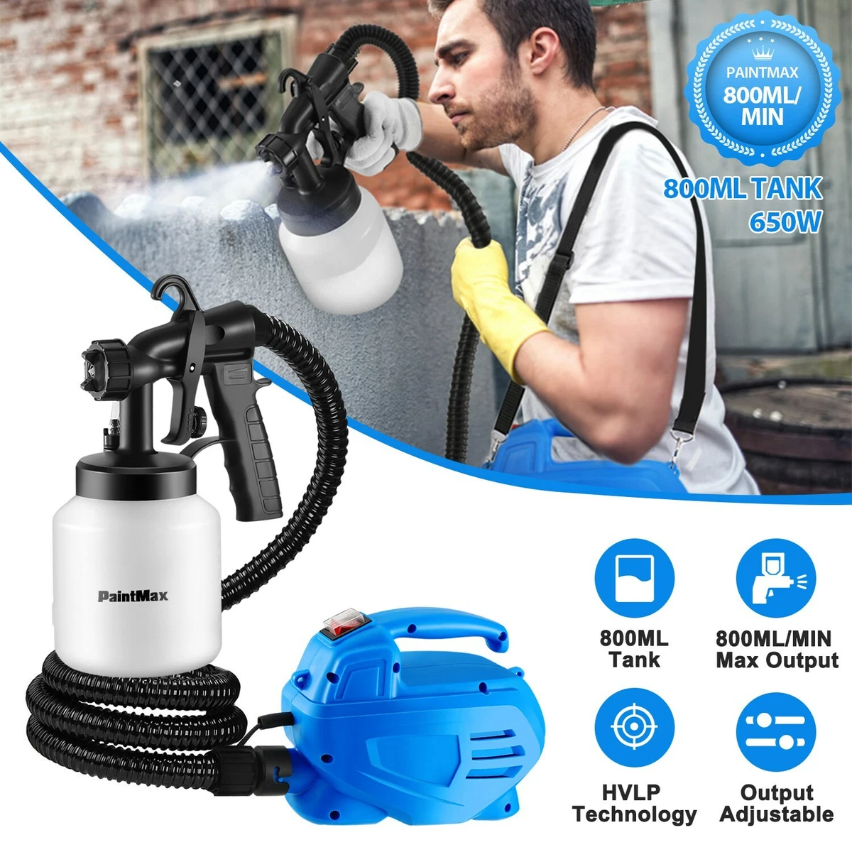 800ML Electric Painting Paint Sprayer Gun 3-way Nozzle Handheld House  Adjustable