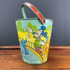 VINTAGE J. Chein WALT DISNEY Mickey Donald Pluto Goofy 7.5” Sand Pail Bucket
