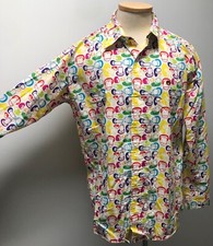 BABY MILO A BATHING APE ALL OVER PRINT LONG SLEEVE BUTTON FRONT DRESS SHIRT SZ L
