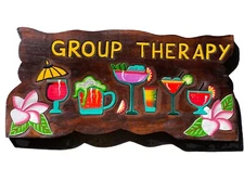 20” GROUP THERAPY TIKI BAR SIGN TROPICAL WALL ART TIKI DECOR