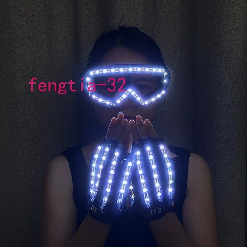 Stage LED Luminous Gloves Cosplay Glasses Props Nightclub Performance Ornaments - Image 2 of 4