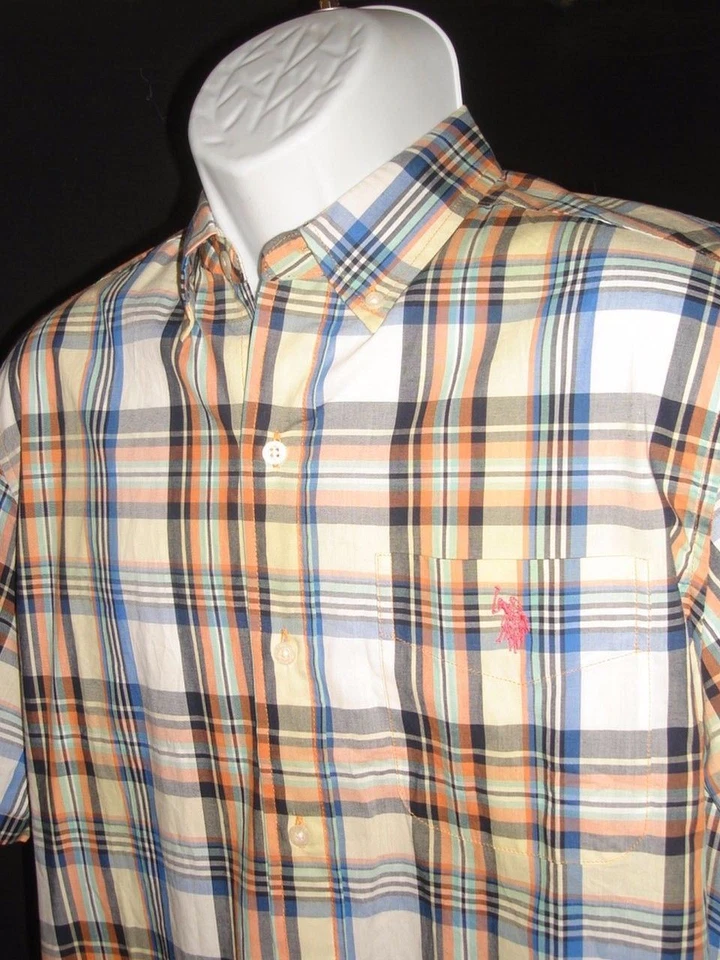 US POLO ASSN BROWN PLAID 100% COTTON S/S BUTTON FRONT SHIRT SZ. M - Image 2 of 4