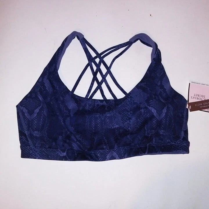 Victoria Secret Sports Bra XL Blue Snakeskin Print Strappy Flow On Point  New