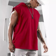 2025 Summer New High Quality Men's Sleeveless Hooded Sweatshirt Loose Vest Fitne