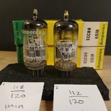 Pair NOS 1940's Amperex Bugle Boy 6DJ8 Tubes - Tested 118/120 and 112/120 min 55