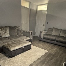 DFS Grey Fabric Corner Sofa 4 Seater With Cushions Modern 220x100x65cm