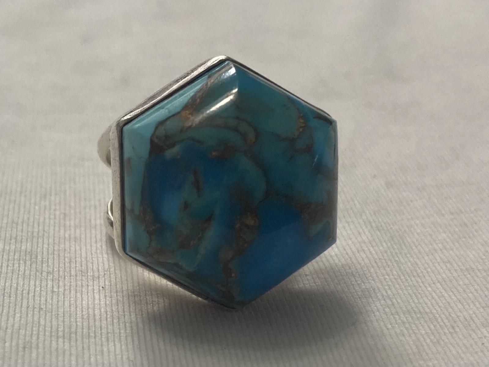 DESERT ROSE TRADING DRT Sterling Silver Ring Size 7 Hexagon Turquoise Big