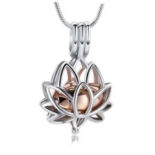 Cremation Jewelry for Ashes Pendant - Lotus Urn Necklace with Silver-Rose Gold