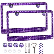 Violet Rhinestone License Plate Frames 2 Pack for Women