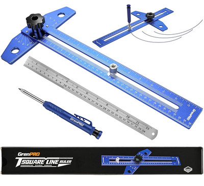 GRENPRO Woodworking Scriber Marking Line Ruler with Carpenter Pencil & Metal Rul