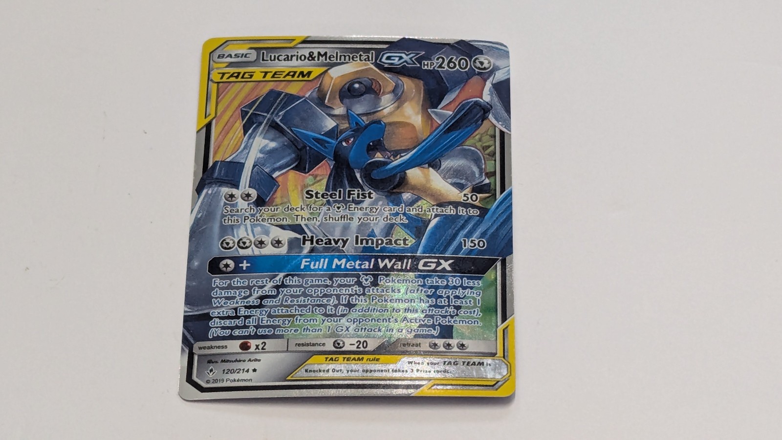 Lucario & Melmetal GX 120/214 Sm-Unbroken Bonds Holo