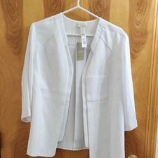 Chico's NWT White Open Front Blazer Jacket Size 2 3/4 Sleeve Lightweight