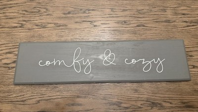 Gray Wooden Plaque 'Comfy & Cozy' Decorative Happiness Wall Sign, Handmade