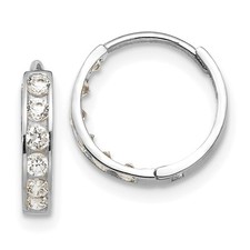 14k White Gold Cubic Zirconia Children's Hinged Hoop Earrings 0.59gm L-12 mm