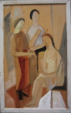 unknown painter, interior with 3 women, circa 1960